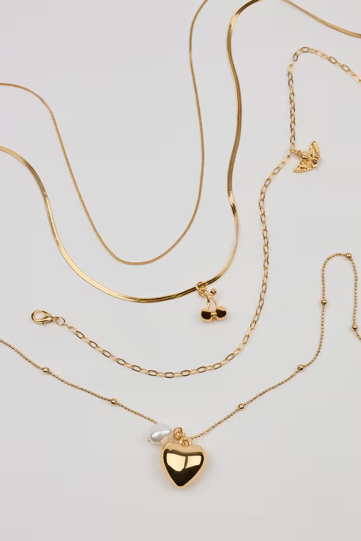 Set Of 4 Angel And Cherry Pendant Necklaces