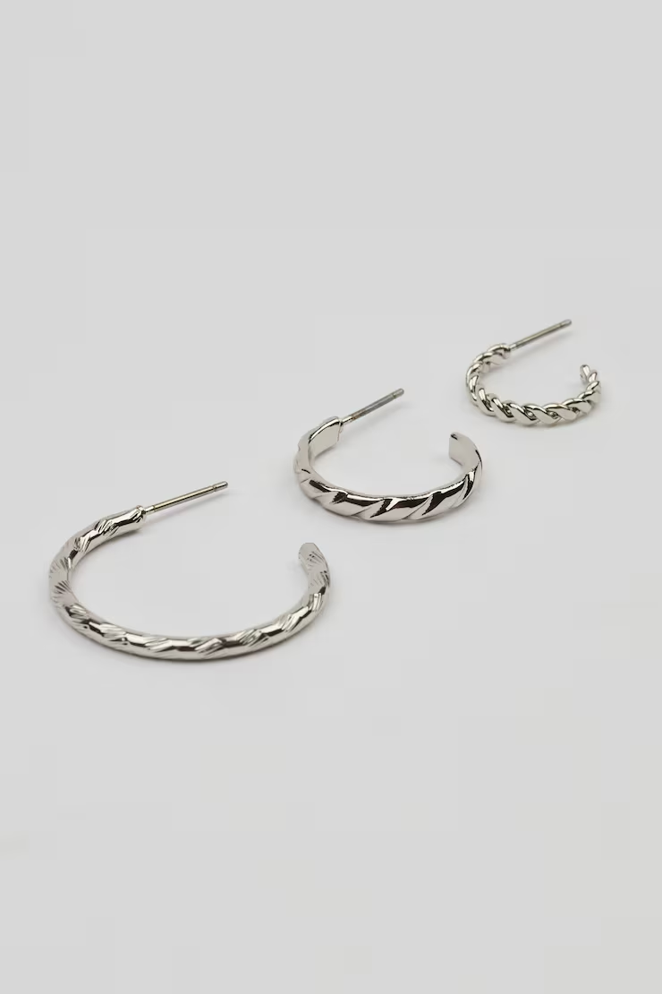 Set Of 3 Textured Open Hoop Earrings