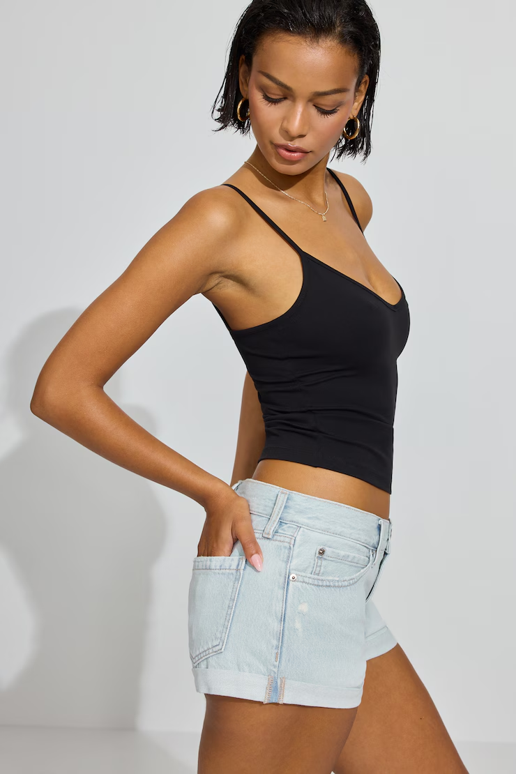 Low Rise Cuffed Denim Shorts