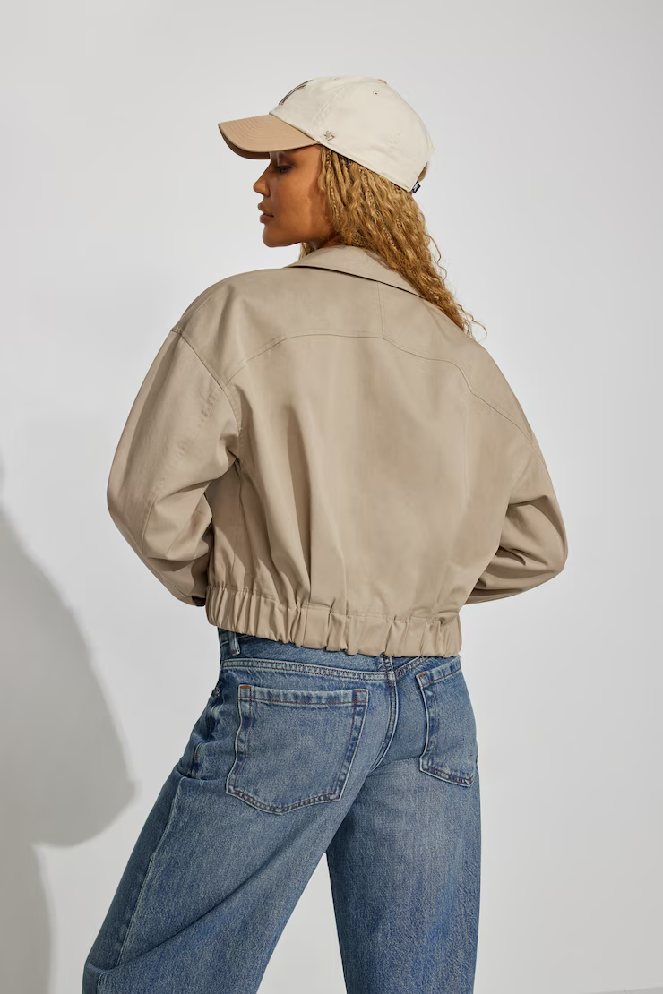 Crop Twill Bomber Jacket - Image 3